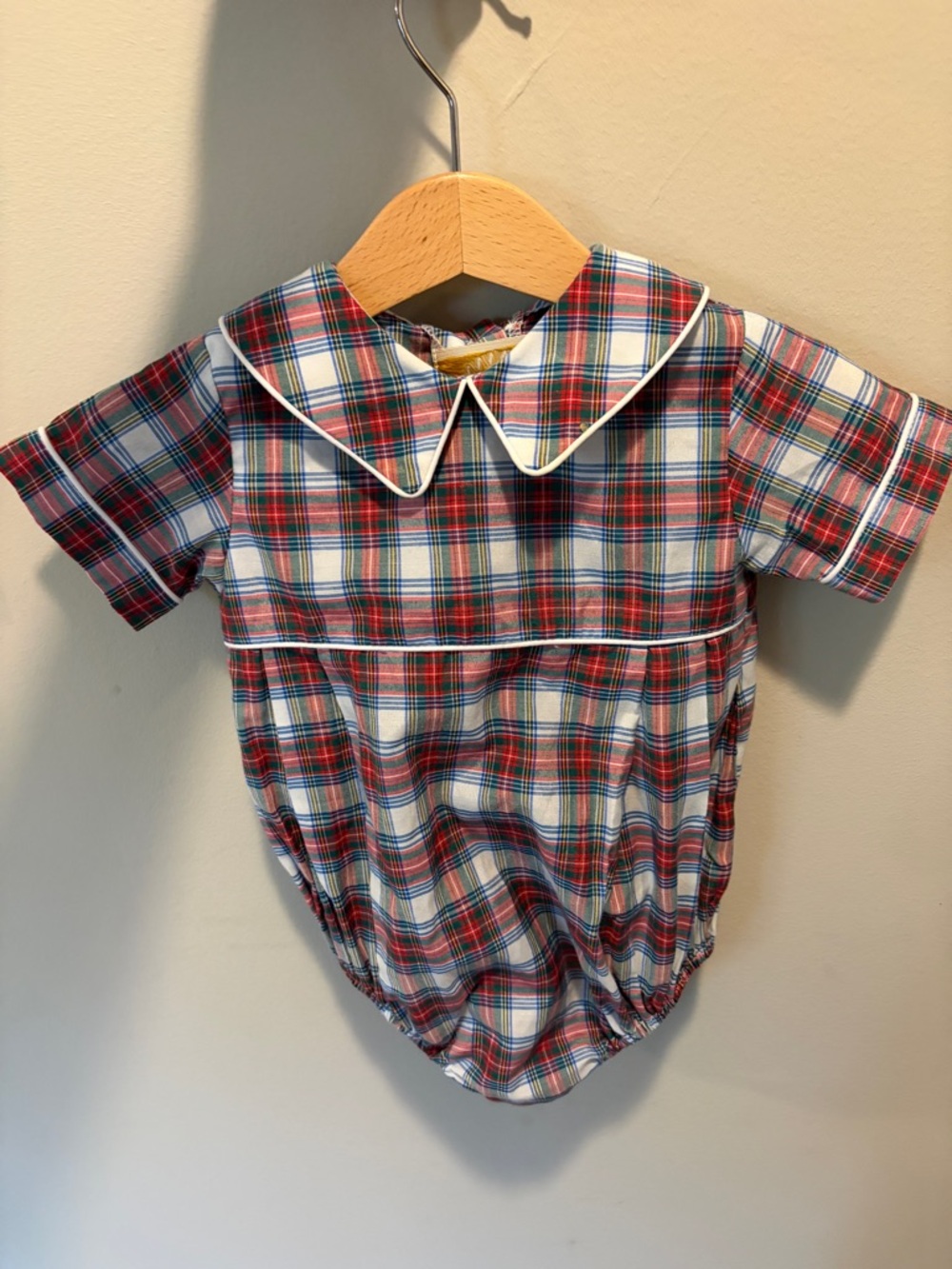 TBBC Red & Green Plaid Baby Bubble Romper with White Piping
